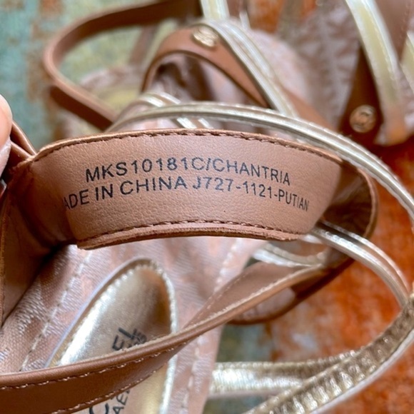 Brand New Michael Kors Luggage & Metallic Gold Multi Strap Logo Sandals - Picture 11 of 12